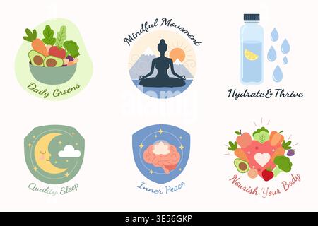 Collection d'icônes holistique Wellness and Healthy Lifestyle Illustration de Vecteur