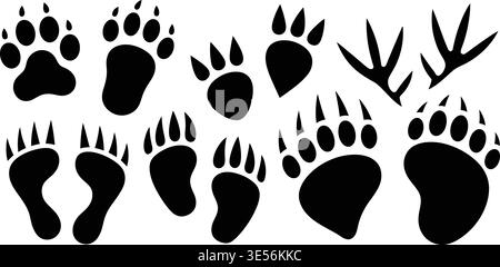 Collection d'empreintes de pattes d'ours noires et de marques de griffes isolées sur fond transparent pour les illustrations de la faune et de la nature Illustration de Vecteur