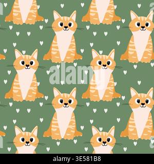 Modèle sans couture avec des chatons mignons drôles. Différents chats sur fond de couleur. Imprimé de mode pour les enfants, texture enfantine. Illustration vectorielle pour tissu Illustration de Vecteur