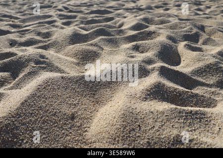 Une vue rapprochée de la plage de sable en Grèce, par une journée d'été ensoleillée. Cette image fait partie d'une série de photographies prises dans la région de Sithonia, Banque D'Images