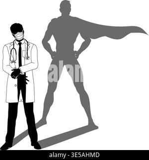 Super-héros Doctor avec Super Hero Shadow Silhouette Illustration de Vecteur
