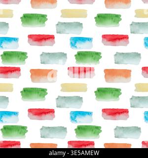 Un motif aquarelle ludique et vibrant avec des coups de pinceau rectangulaires audacieux et colorés dans les tons de rouge, bleu, vert, orange et jaune. Ce mois-ci Banque D'Images