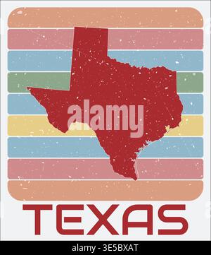 Texas, États-Unis logo vintage. Forme de l'état sur fond de rayures de couleur rétro. Illustration de Vecteur