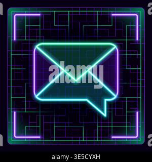 Illustration du concept de néon de chat par message électronique. Illustration lumineuse futuriste modifiable technologique. Illustration de Vecteur