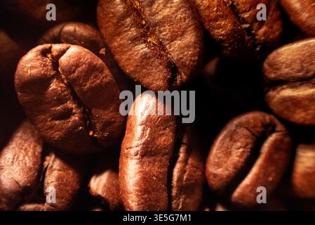 Gros plan des grains de café torréfiés Banque D'Images