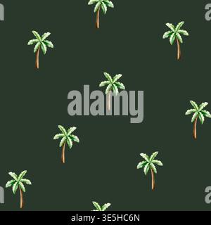 Joli motif sans couture de palmier vert. Clipart de cocotier. Aquarelle Dino dessiné à la main, illustration florale de la jungle isolée sur fond. Pour Banque D'Images