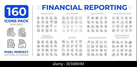 Collection d'icônes de ligne de reporting financier Illustration de Vecteur