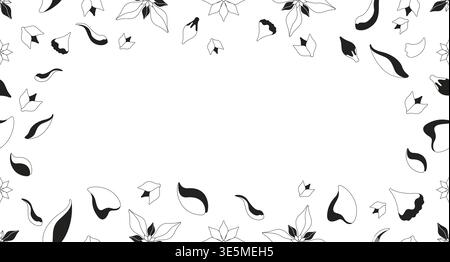 Espace de copie avec bordure noire et blanche de pétales florales Illustration de Vecteur