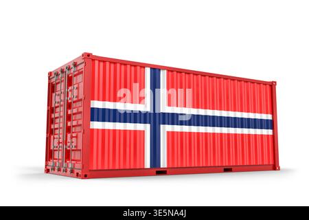 Conteneur maritime affichant le drapeau de la Norvège, symbolisant le commerce mondial. Rendu 3D. Banque D'Images