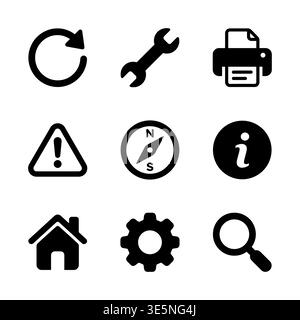 Ensemble de neuf icônes vectorielles noires pour la conception Web Illustration de Vecteur
