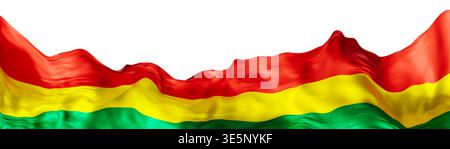 Le pied de page du drapeau national de Bolivie en 3D.. Le drapeau se compose de trois bandes horizontales en rouge, jaune et vert. L'arrière-plan clair Banque D'Images