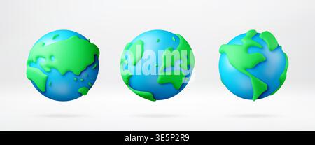 Ensemble de globes de terre 3D avec continents et océan Illustration de Vecteur
