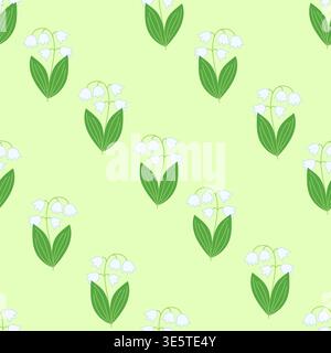 Lys de fantaisie de la fleur de vallée dessiné à la main sans couture, ornement de répétition de plante de jardin de printemps, conception de célébration de vacances de Pâques pour textile, tissu, papier cadeau, Pâques, décor de vacances de printemps Illustration de Vecteur