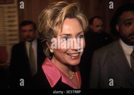 Hillary Rodham Clinton prend la parole au réseau d'action national du révérend Al Sharpton, New York, le 17 janvier 2000. Banque D'Images