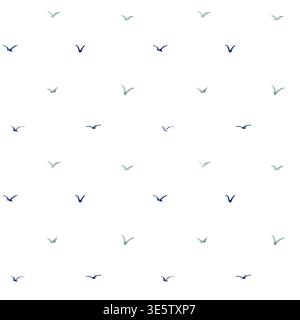 Motif sans couture d'oiseau minimal avec de petites silhouettes volantes sur fond blanc, illustration d'aquarelle peinte à la main. Motif répétitif léger et aéré pour Banque D'Images