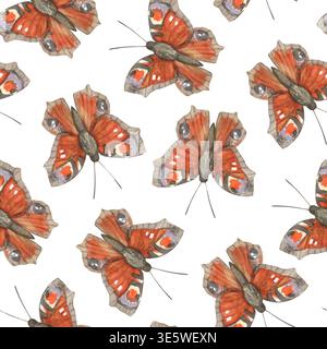 Motif aquarelle sans couture avec papillons paon Banque D'Images