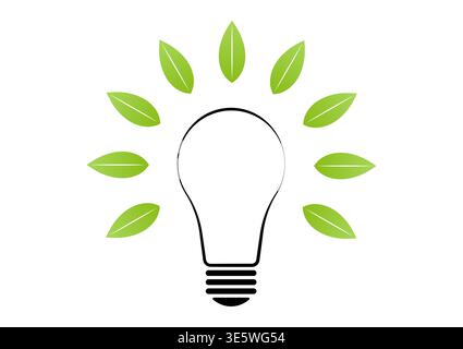 Ampoule avec feuille verte. Symbole du logo Economie d'énergie. Énergie verte ou énergie renouvelable. Concept écologique. Illustration de Vecteur