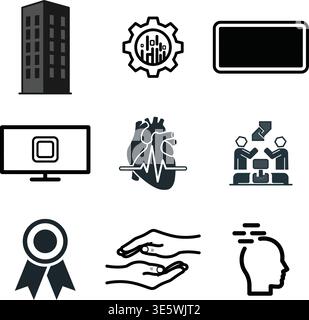 Collection d'icônes représentant différents concepts tels que la santé, la technologie, le travail d'équipe et la collaboration. Illustration de Vecteur