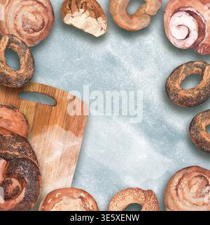 Un cadre d'illustrations aquarelles d'ingrédients de cuisson et d'ustensiles de cuisine Banque D'Images