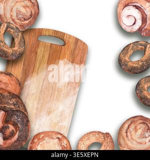 Un cadre d'illustrations aquarelles d'ingrédients de cuisson et d'ustensiles de cuisine Banque D'Images