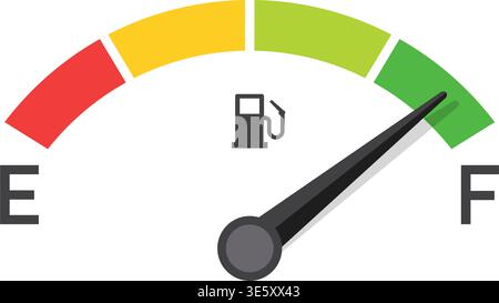 Icône de compteur de réservoir de carburant dans un style plat. Illustration vectorielle de tableau de bord de jauge d'essence sur fond isolé. Concept commercial de signe indicateur d'énergie. Illustration de Vecteur