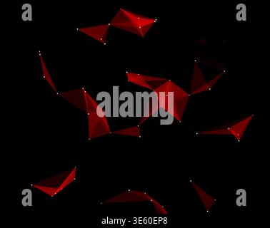 Abstrait, le réseau géométrique rouge à faible cristal poly sur fond noir rend 3D. Banque D'Images