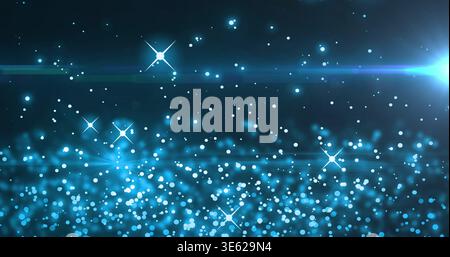 Faisceau lumineux de bokeh bleus et d'étoiles remplissant la scène numérique d'un reflet d'objectif Banque D'Images