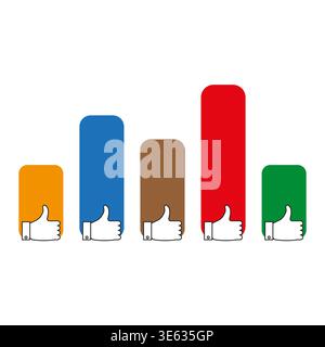 J'aime l'ensemble de notes. Vecteur graphique de réussite. Symbole de feedback social. Graphique de résultats positifs. Vecteur manuel uniquement. Aucun tracé automatique utilisé. SPE 10. Illustration de Vecteur