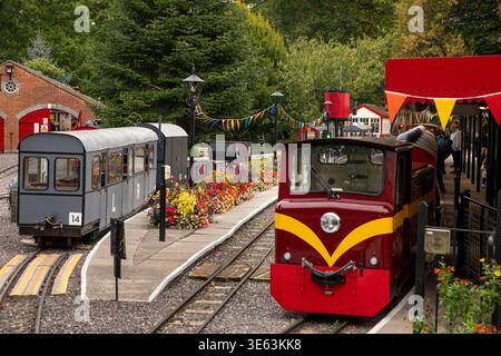 Royaume-Uni, Angleterre, Wiltshire, Warminster, Longleat, chemin de fer miniature, train en gare Banque D'Images