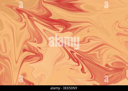 Un fond abstrait vibrant avec des motifs liquides tourbillonnants dans les tons de rouge, orange et pêche, ressemblant à du papier marbré ou de la peinture acrylique pour obtenir Banque D'Images