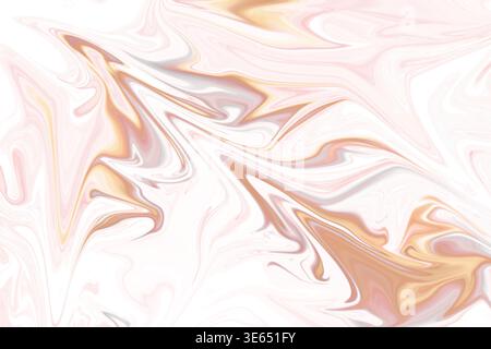 Un fond abstrait délicat et élégant avec des tourbillons fluides de rose doux, crème et or, créant un effet marbre liquide luxueux. Banque D'Images