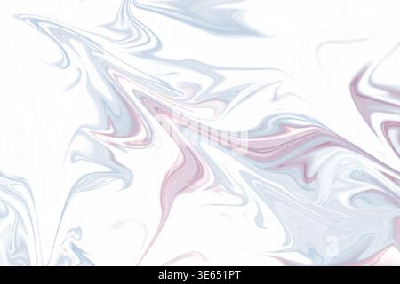 Un fond fluide et délicat avec des motifs tourbillonnants rose pastel doux et bleu clair, créant un bel effet de marbre liquide sur le whi Banque D'Images