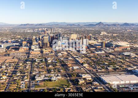 Phoenix Arizona vue aérienne photo du centre-ville avec des gratte-ciel vus d'en haut à Phoenix, États-Unis Banque D'Images