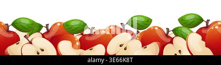 Bordure horizontale sans couture avec des pommes et des feuilles Illustration de Vecteur