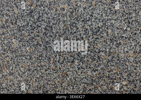 Gros plan de la surface en pierre de granit gris avec un motif moucheté naturel fin, adapté aux arrière-plans abstraits, aux textures matérielles et aux décors de conception. Banque D'Images