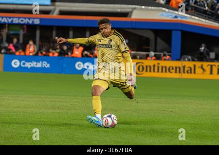 Queens, États-Unis. 04th Apr, 2026. Le défenseur Louis City SC Rafael Santos (20 ans) vu en action lors d'un match de saison régulière en MLS entre le New York City FC et le Louis City SC au Citi Field. Score final ; New York City FC 1 : 1 qualifié Louis City SC. (Photo de Ron Smits/SOPA images/SIPA USA) crédit : SIPA USA/Alamy Live News Banque D'Images