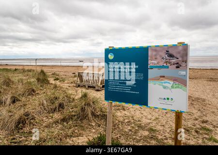 Panneau de nidification au sol de la RSPB à Snettisham Beach sur les rives du Wash dans le Norfolk. DÉTAILS DANS LA DESCRIPTION. Banque D'Images