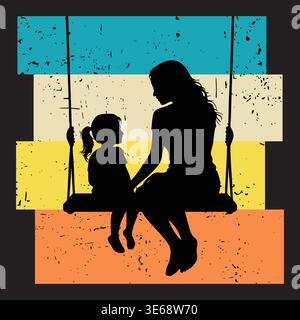 Conception de T-shirt mère fille Silhouette | Emotional Family Love Swing Graphic Tee Illustration de Vecteur