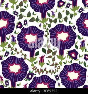 Fleurs d'ibiscus avec pétales et feuilles motif sans couture Illustration de Vecteur