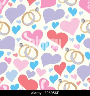 Modèle sans couture avec des coeurs d'amour colorés tenus par des mains masculines et féminines. Illustration de Vecteur