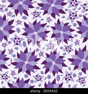 Motif floral abstrait avec des pétales qui se chevauchent dans des nuances de violet foncé et clair, présentant des fleurs inspirées du jardin imaginatives, parfait pour les textiles. Illustration de Vecteur