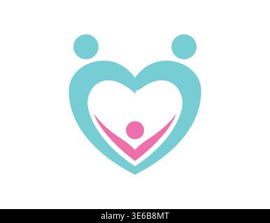 Logo de coeur avec illustration de trois personnes Illustration de Vecteur