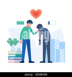 Personne réconfortant un collègue épuisé au travail. Concept de prévention de l'épuisement professionnel et de soutien émotionnel Illustration de Vecteur