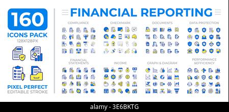 Collection d'icônes colorées de reporting financier Illustration de Vecteur
