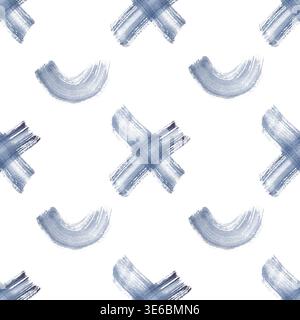 Motif aquarelle minimaliste peint à la main sans couture avec des coups de pinceau abstraits en bleu indigo et gris ardoise. Fond géométrique artistique avec Banque D'Images