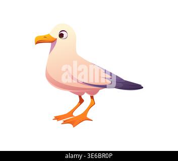 Icône pirate de mouette de dessin animé ou personnage de mouette de mer ou oiseau océanique drôle, personnage de jeu vectoriel. Personnage d'aventure pirate des Caraïbes d'oiseaux de mer pour actif de jeu marin et élément de mascotte d'oiseaux aquatiques Illustration de Vecteur