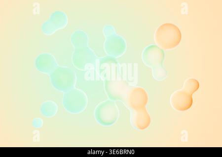 Blobs liquides turquoise et jaune abstraits sur fond pastel Banque D'Images