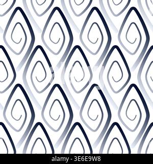 Motif géométrique sans couture avec losanges répétitifs. Illustration vectorielle d'ornement ethnique stylisée. Spirales noires dégradées gondolées sur fond blanc. FO Illustration de Vecteur