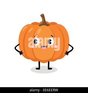 Personnage mignon de citrouille avec le visage heureux et les mains sur les hanches orange vecteur végétal d'automne Illustration de Vecteur