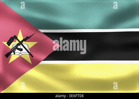 Illustration vectorielle réaliste représentant le drapeau du Mozambique agitant gracieusement dans le vent, mettant en valeur la fierté et l'identité nationales Banque D'Images